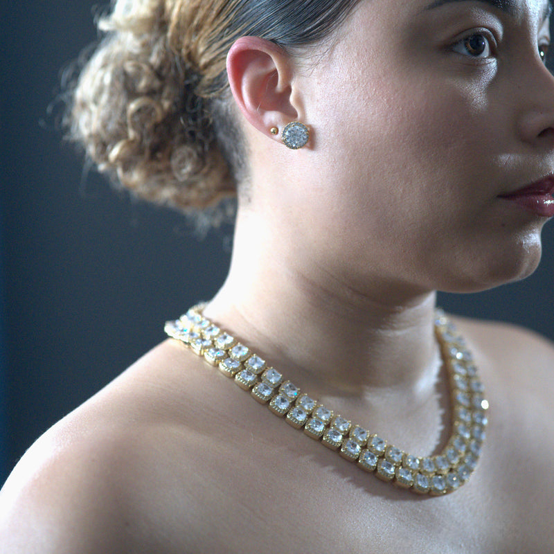 COLLIER CLUSTER TENNIS DIAMANT OR JAUNE - 10MM - Emirice.com