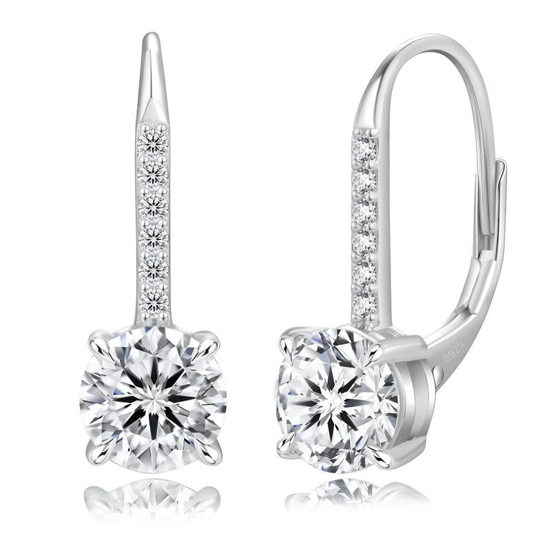 Boucle d'oreille pendante femme diamant rond or blanc - Emirice.com