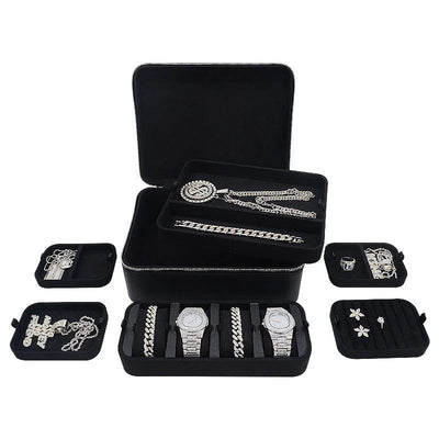 BOITE A BIJOUX CUIR LUXE - NOIR Bijouterie Bijoux Diamant Emirice.com