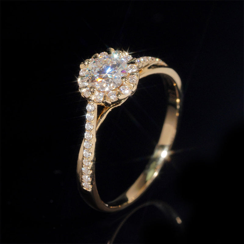 Bague de fiançailles solitaire entouré pavé diamant laboratoire 1 CT - Emirice.com