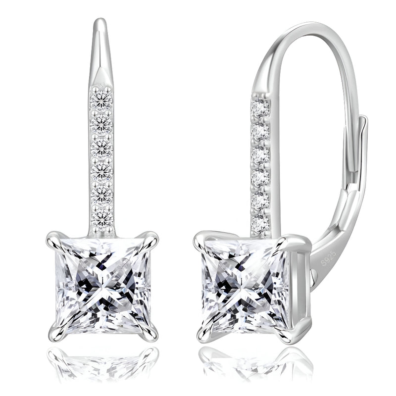 Boucle d'oreille pendante femme diamant carré or blanc - Emirice.com