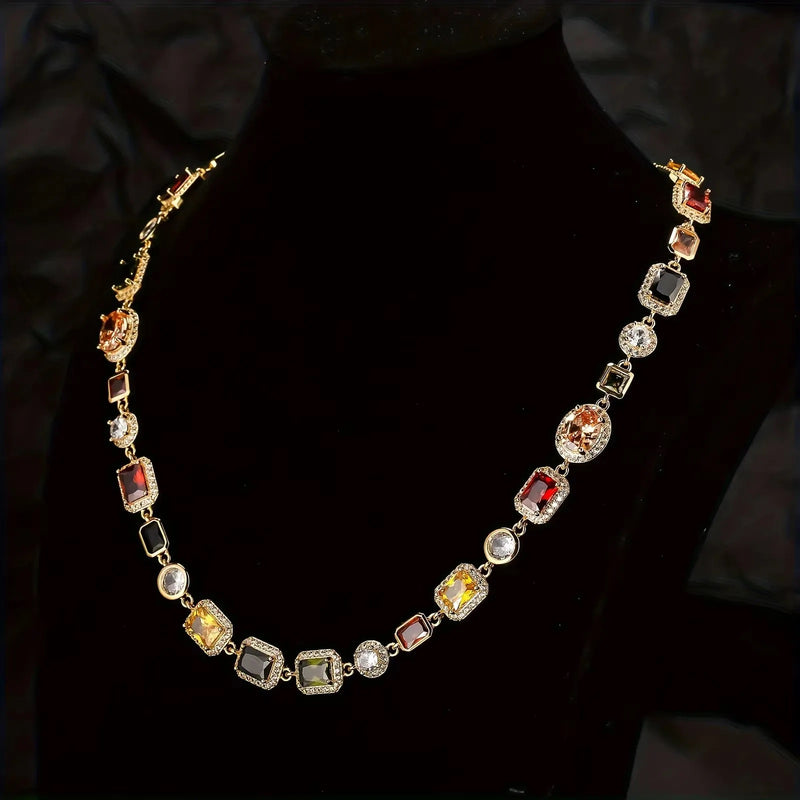 Collier gemme pierre multicolore 10mm or jaune - Emirice.com