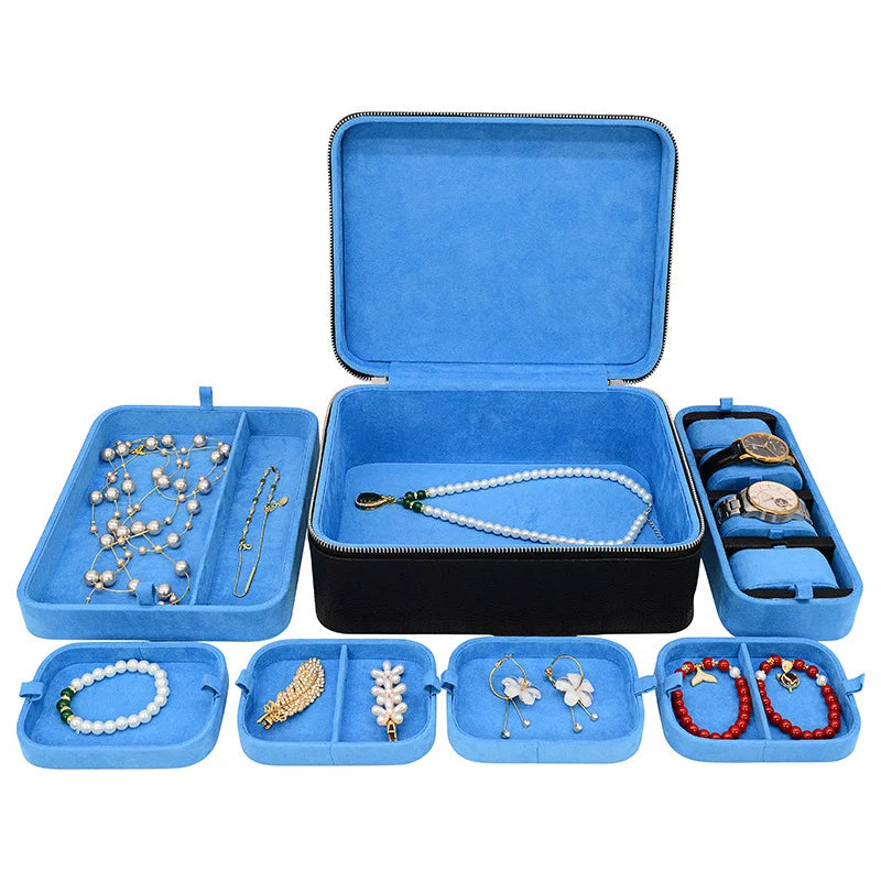 BOITE A BIJOUX CUIR LUXE - BLEU CIEL Bijouterie Bijoux Diamant Emirice.com