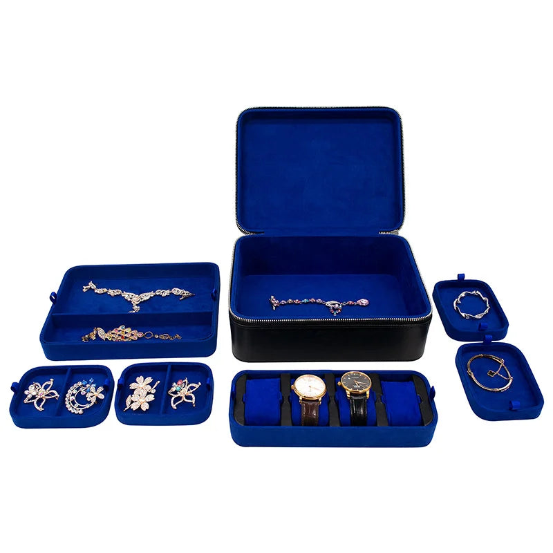 BOITE A BIJOUX CUIR LUXE - NOIR BLEU FONCEE Bijouterie Bijoux Diamant Emirice.com