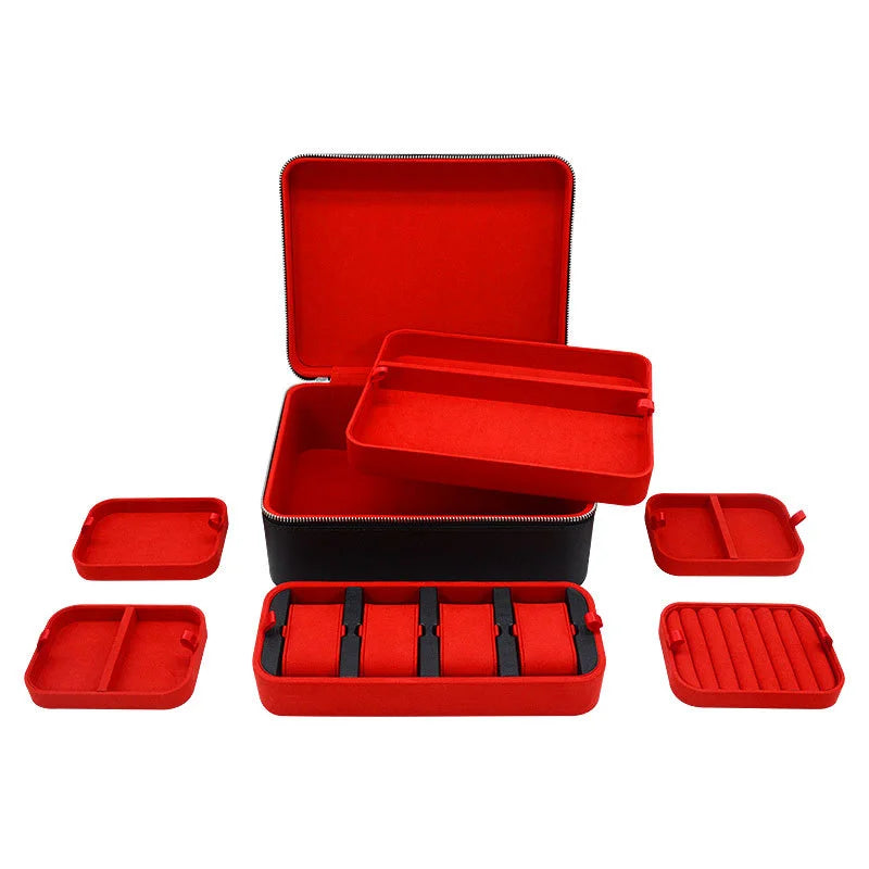 BOITE A BIJOUX CUIR LUXE - NOIR ROUGE Bijouterie Bijoux Diamant Emirice.com