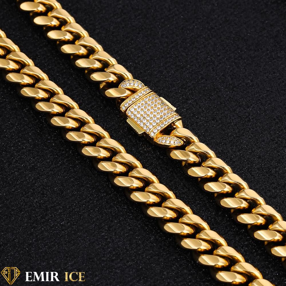 SET DE COLLIER ET BRACELET EMIR CUBAN LINK OR JAUNE - 12MM - Emirice.com