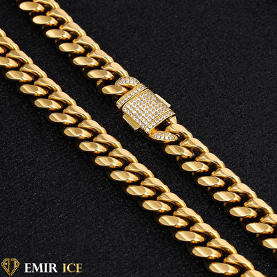 SET DE COLLIER ET BRACELET EMIR CUBAN LINK OR JAUNE - 12MM - Emirice.com