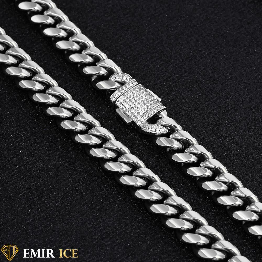SET DE COLLIER ET BRACELET EMIR CUBAN LINK OR BLANC - 12MM - Emirice.com