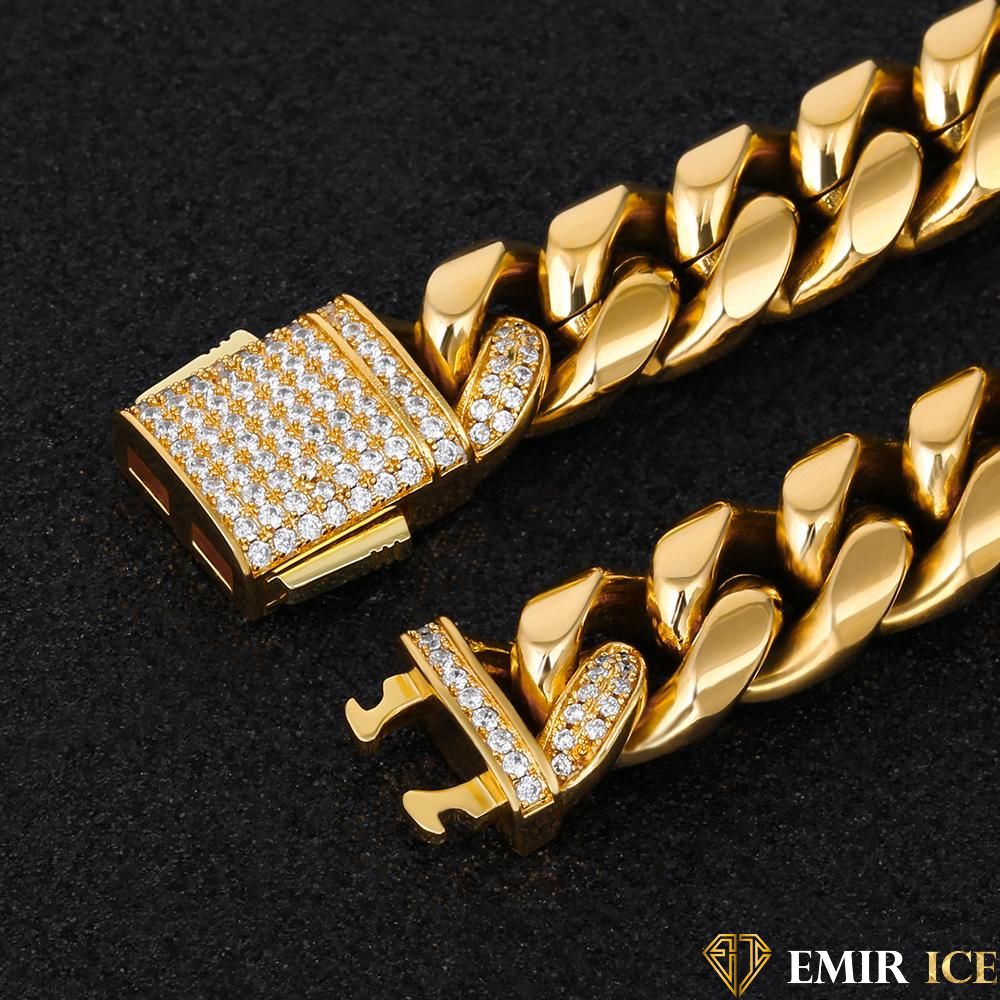 SET DE COLLIER ET BRACELET EMIR CUBAN LINK OR JAUNE - 12MM - Emirice.com