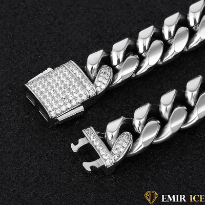 SET DE COLLIER ET BRACELET EMIR CUBAN LINK OR BLANC - 12MM - Emirice.com