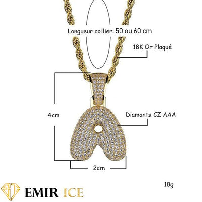 COLLIER PENDENTIF INITIALE BUBBLE - Emirice.com