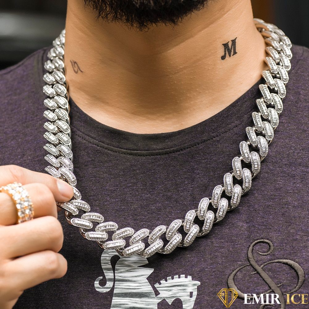CHAINE EMIR BAGUETTE CUBAINE OR BLANC - 18MM - Emirice.com