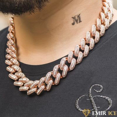 CHAINE EMIR BAGUETTE CUBAINE OR ROSE - 18MM - Emirice.com