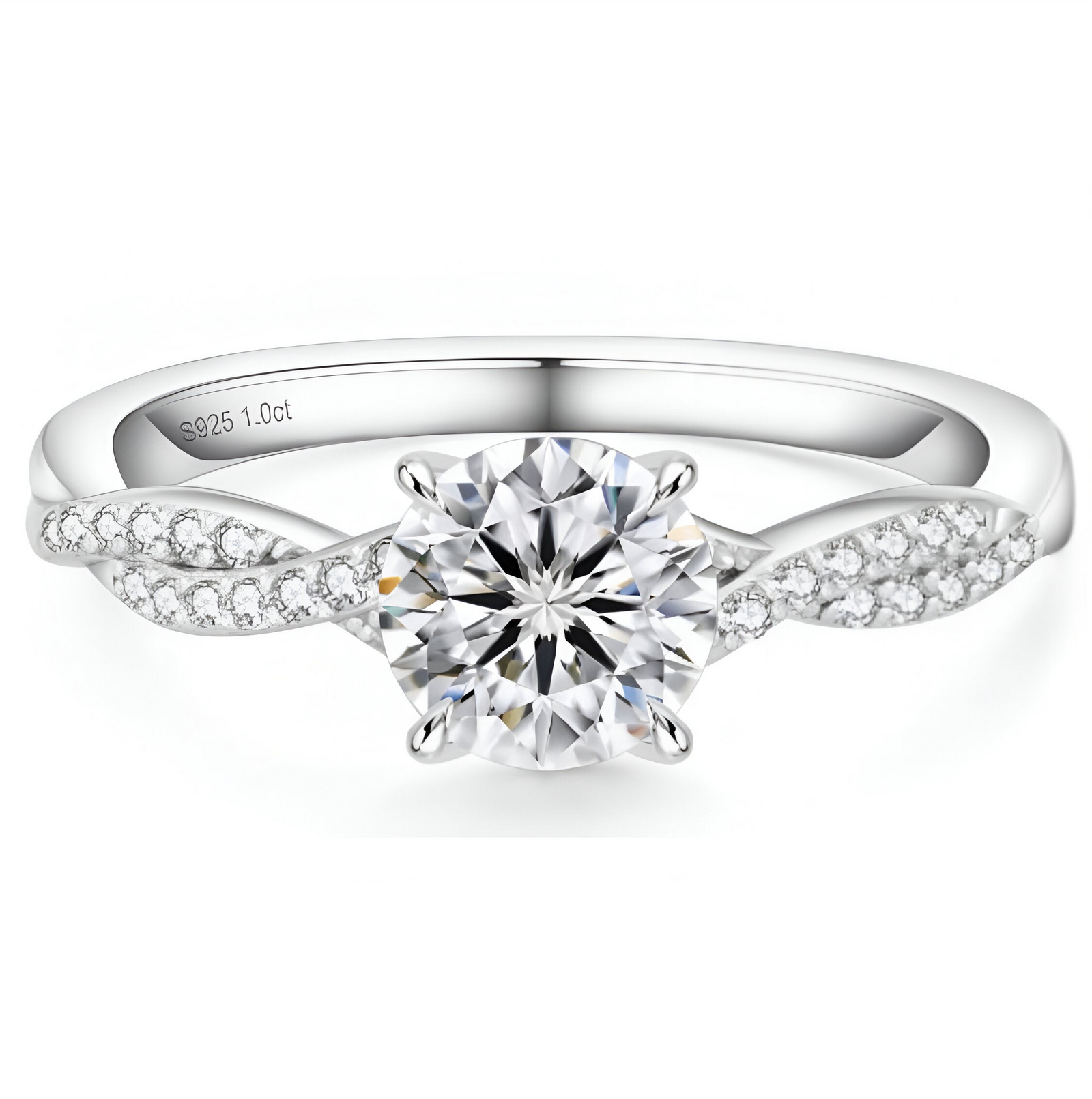 Bague Round Cut moissanite, proposée en argent 925, or 10K, 14K ou 18K