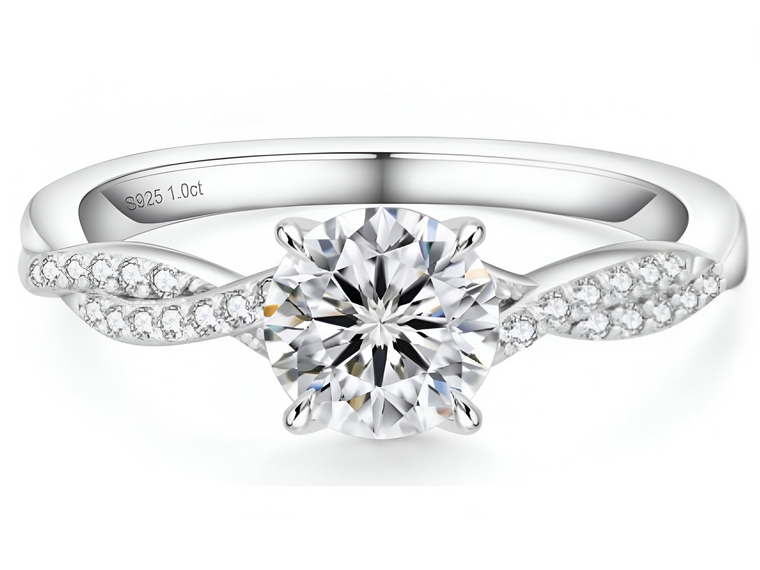 Bague Round Cut moissanite, proposée en argent 925, or 10K, 14K ou 18K