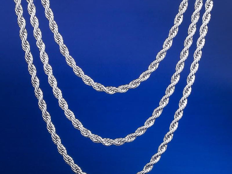 Chaîne torsadée or blanc 3 mm homme, plusieurs longueurs