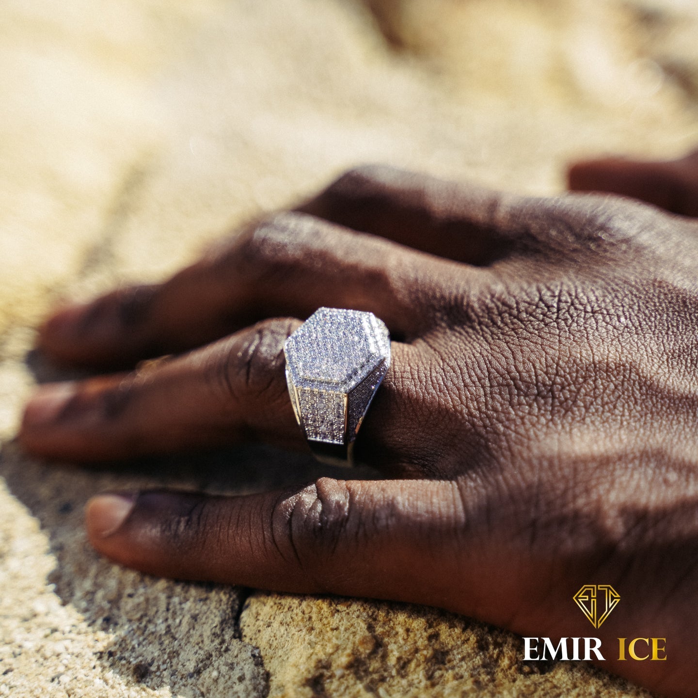 Chevalière homme en plaqué or blanc 18K sertie de pierres - Emir ICE