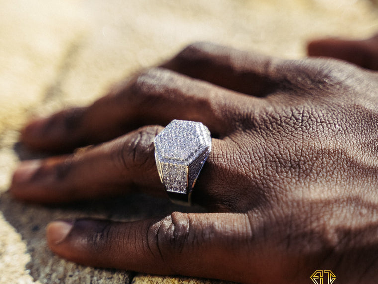 Chevalière homme en plaqué or blanc 18K sertie de pierres - Emir ICE