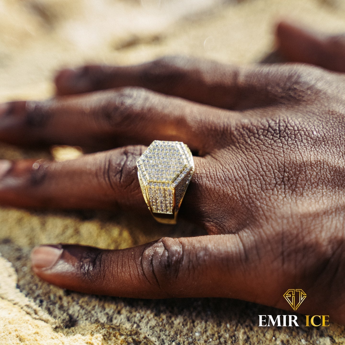 Bague chevalière homme en diamant plaqué or jaune
