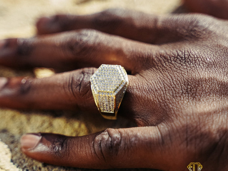 Bague chevalière homme en diamant plaqué or jaune