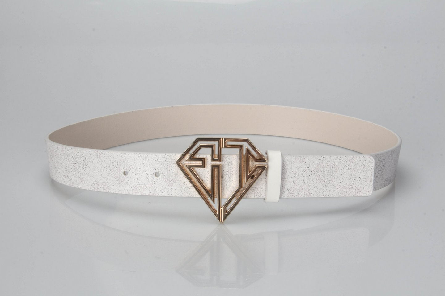 Ceinture Emir Belt blanc or, cuir véritable et boucle EI dorée