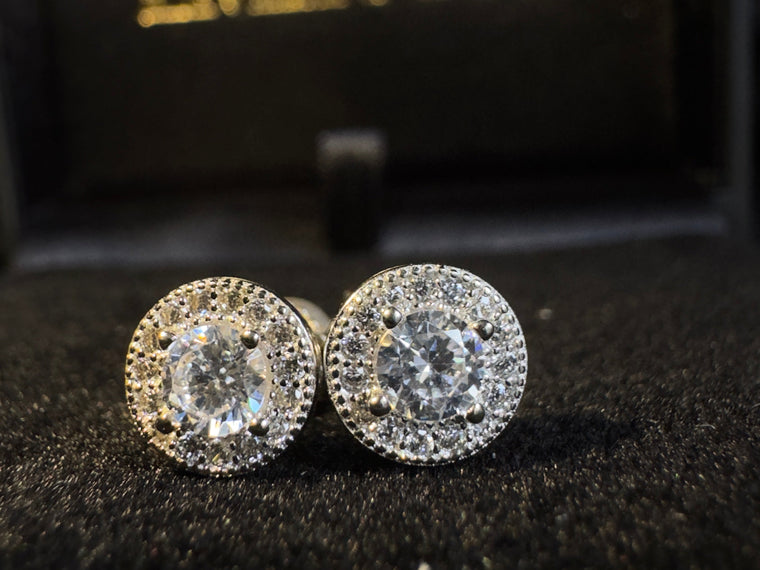 Boucle d'oreille homme diamant rond en argent 925 plaqué or blanc