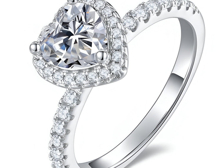 Bague de fiançailles cœur en moissanite sur argent 925