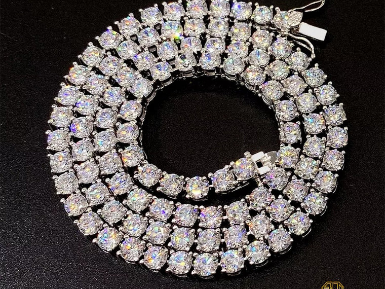 Chaîne tennis en argent 925 sertie de moissanite, finition or blanc, Emir ICE