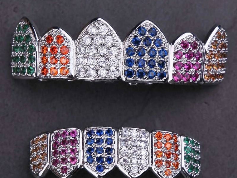 Grillz dent femme rainbow plaqué or blanc Emir ICE
