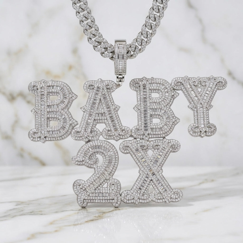 Collier Prénom Pendentif Personnalisé Grosse Lettre Diamant Baguette Bijouterie Bijoux Diamant Emirice.com