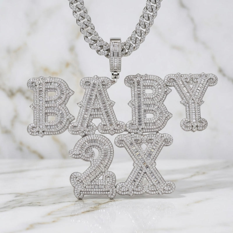 Collier Prénom Pendentif Personnalisé Grosse Lettre Diamant Baguette Bijouterie Bijoux Diamant Emirice.com