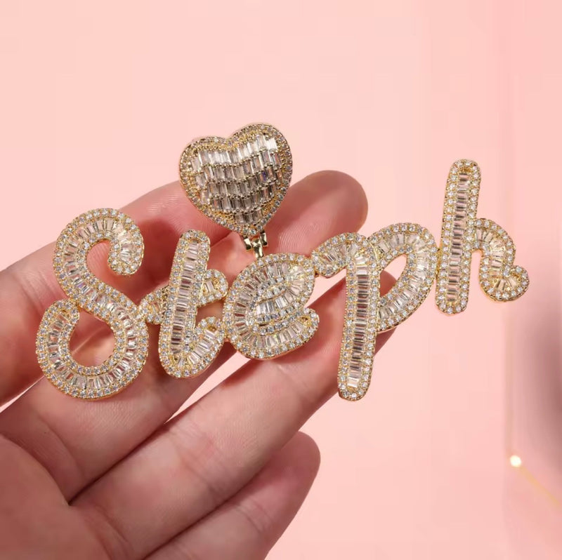 Collier Prénom Pendentif Diamant Personnalisé Écriture Cursive Coeur