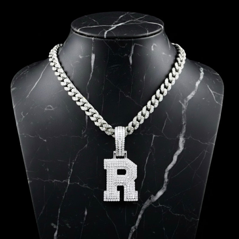 Pendentif lettre R diamant moissanite