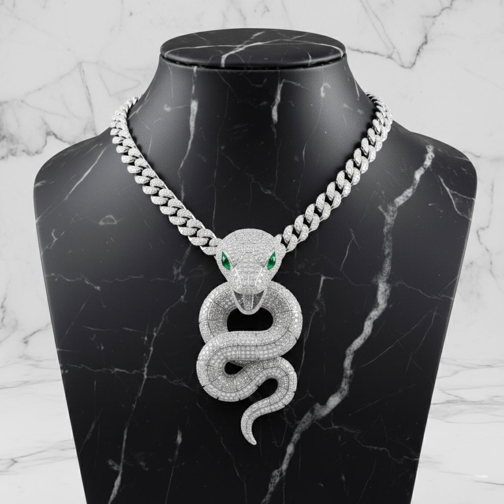 Pendentif serpent diamant moissanite