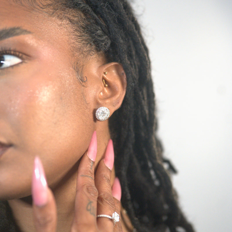 Boucle d'oreille Diamant Rond Stud earrings or blanc S925 - Emirice.com