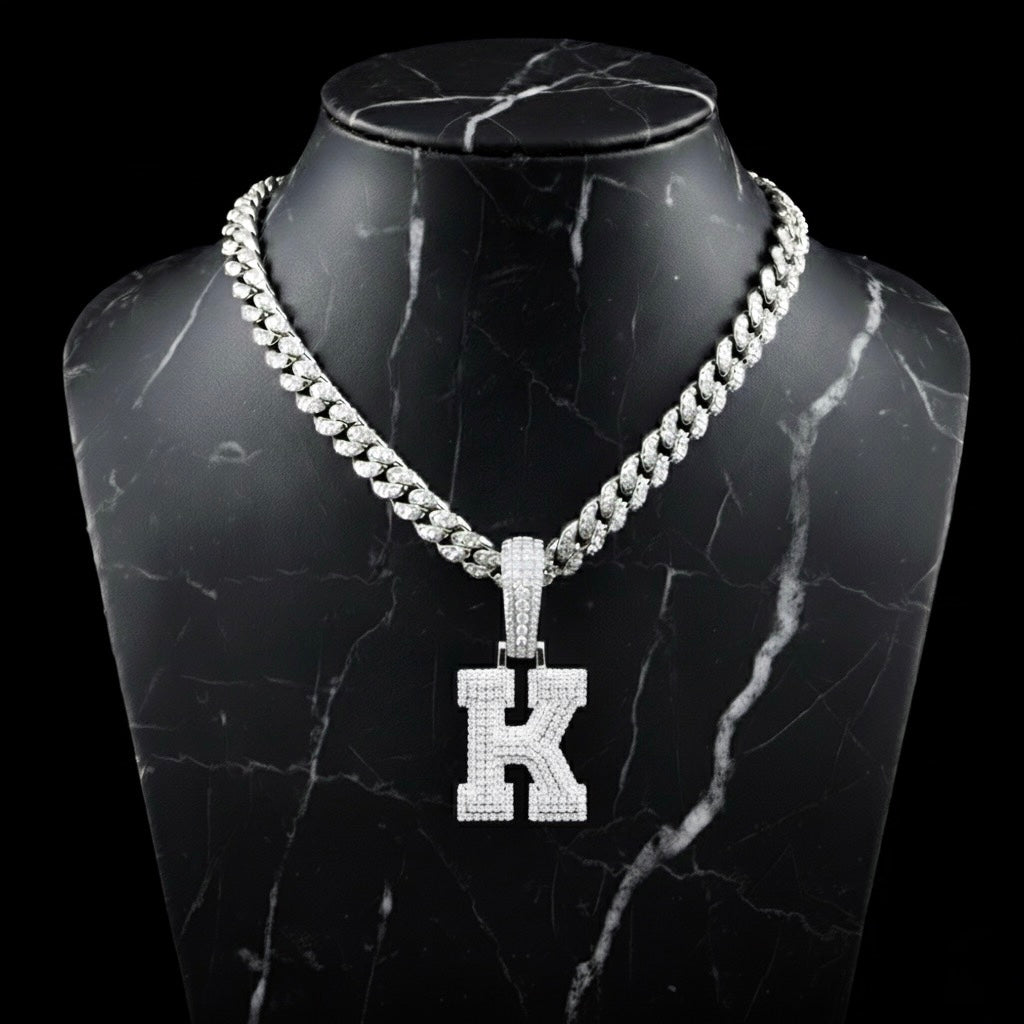 Pendentif lettre K diamant moissanite