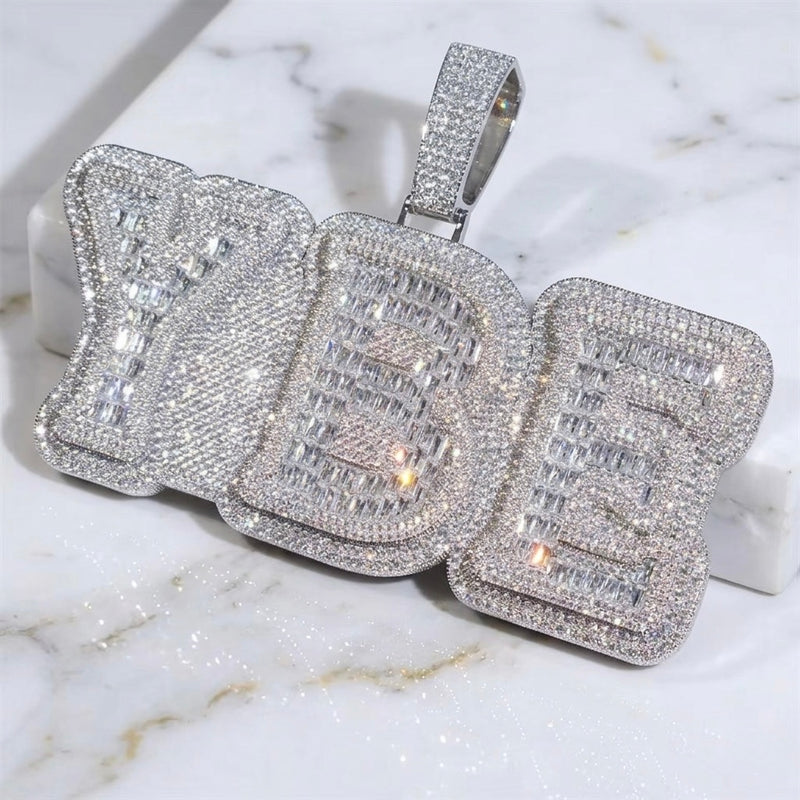 Collier Prénom Grosse Lettre Diamant Baguette Pendentif Personnalisé Bijouterie Bijoux Diamant Emirice.com