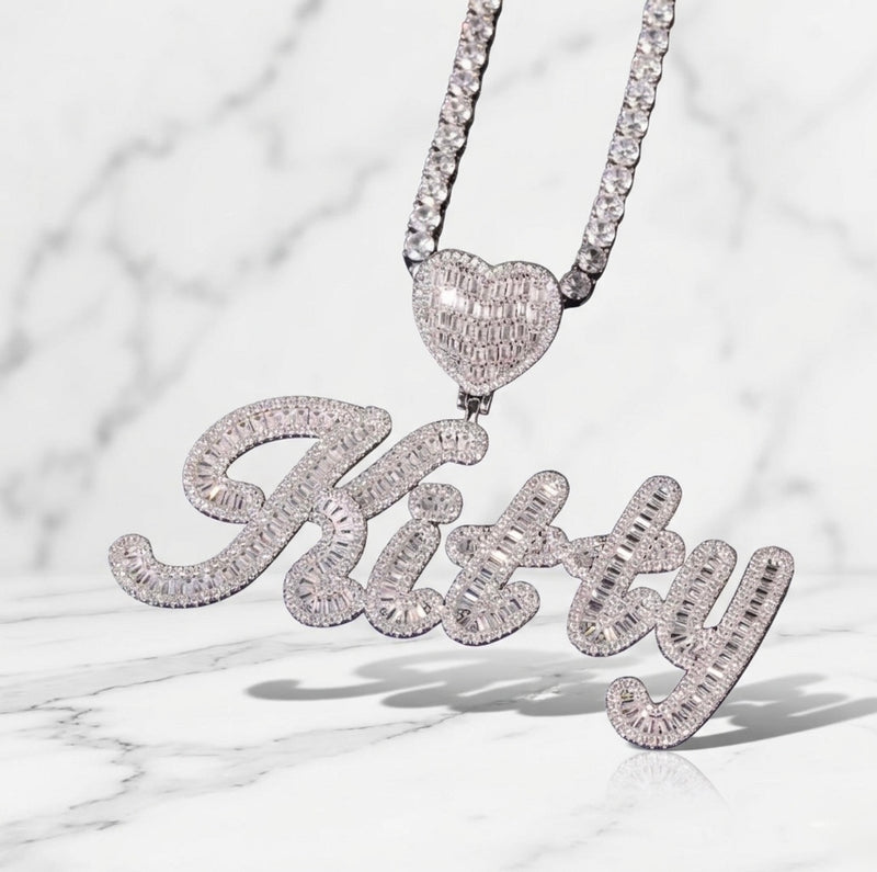 Collier Prénom Pendentif Diamant Personnalisé Écriture Cursive Coeur Bijouterie Bijoux Diamant Emirice.com