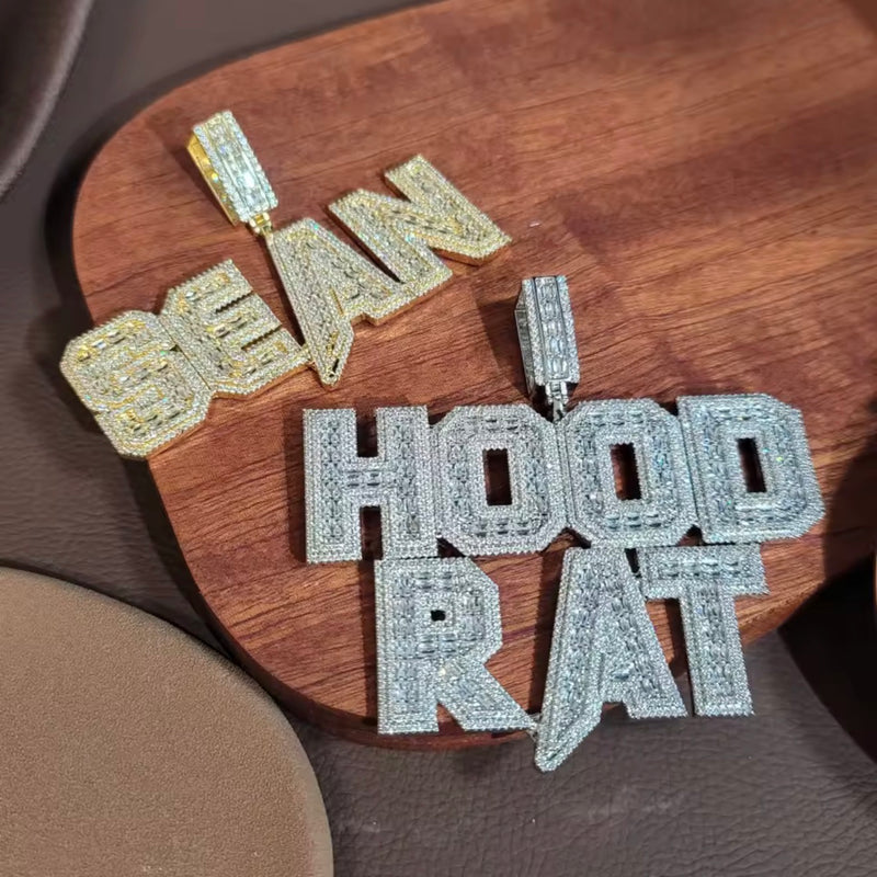 Collier Pendentif Prénom XXL Diamant Baguette Personnalisé