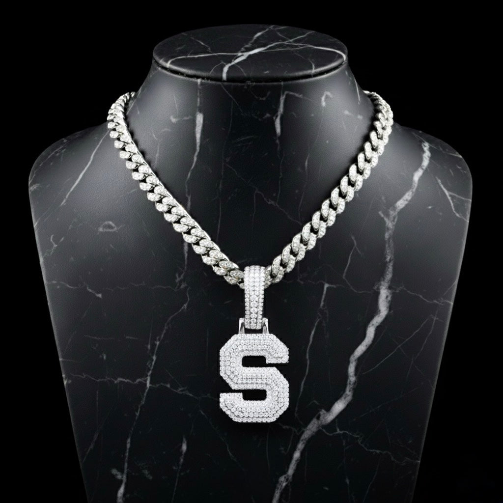 Pendentif lettre S diamant moissanite