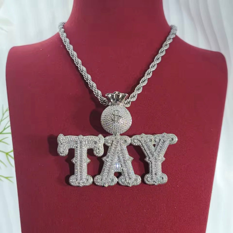 Collier Pendentif Prénom Diamant Personnalisé Money Bag