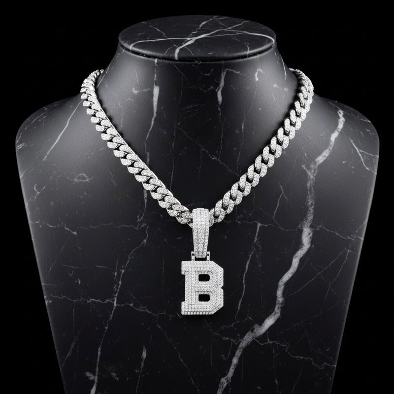 Pendentif lettre B diamant moissanite
