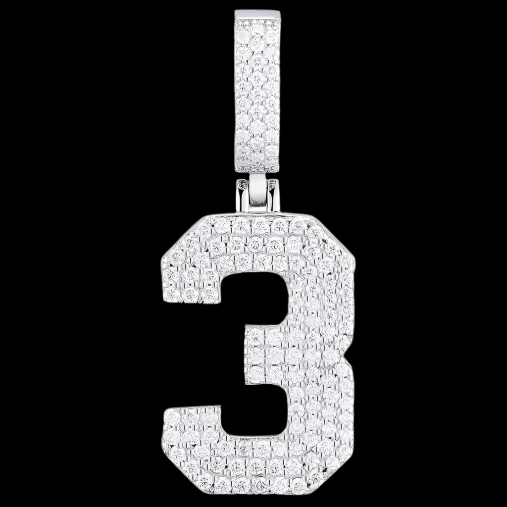 Pendentif chiffre 3 diamant moissanite