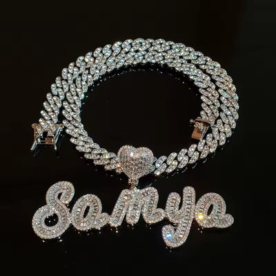 Collier Prénom Pendentif Diamant Personnalisé Écriture Cursive Coeur Bijouterie Bijoux Diamant Emirice.com