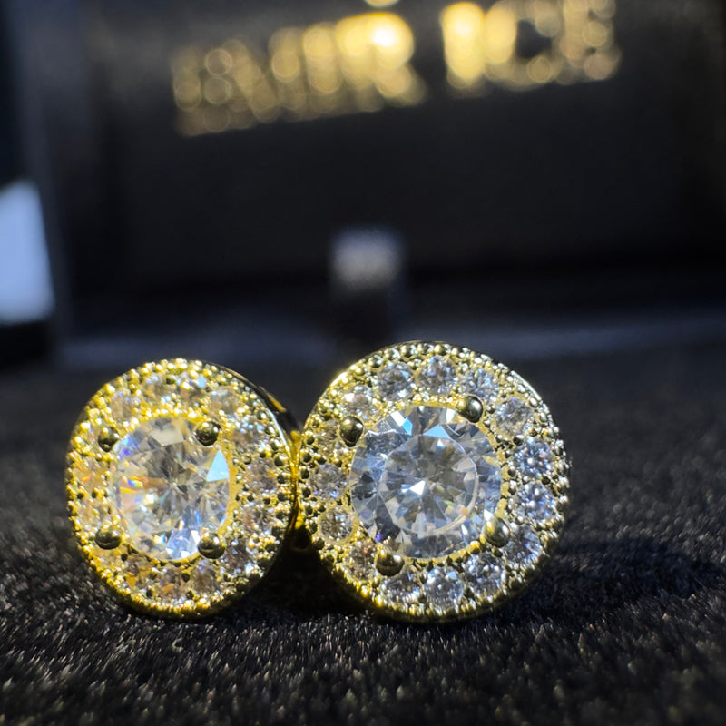 BOUCLE D'OREILLE HOMME DIAMANT ROND OR JAUNE S925 - Emirice.com