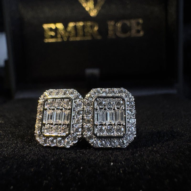 BOUCLE D'OREILLE HOMME PAVÉ DIAMANT OR BLANC S925 - Emirice.com