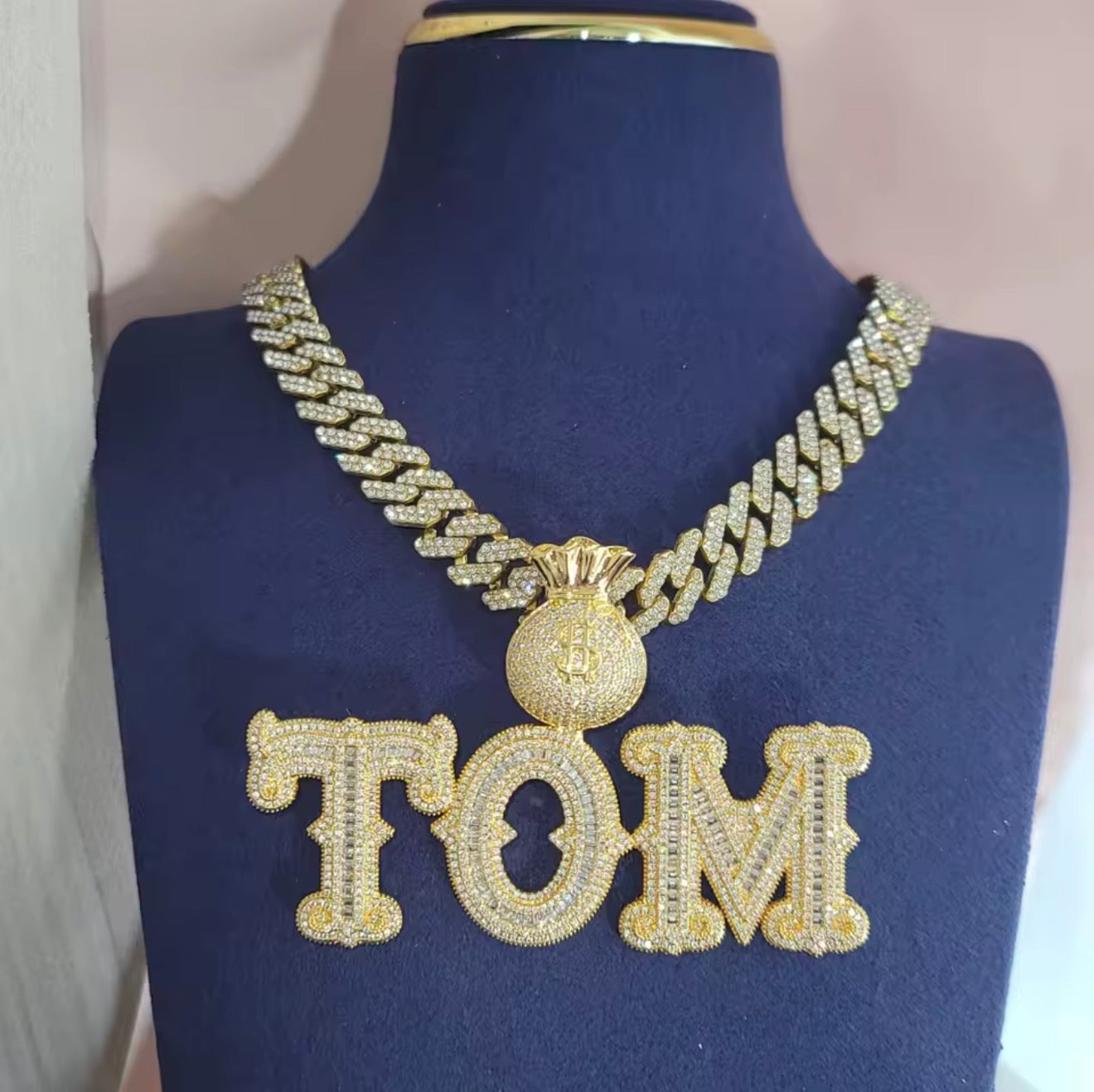 Collier Pendentif Prénom Diamant Personnalisé Money Bag