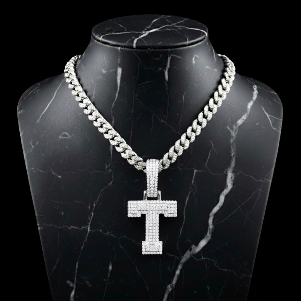 Pendentif lettre T diamant moissanite
