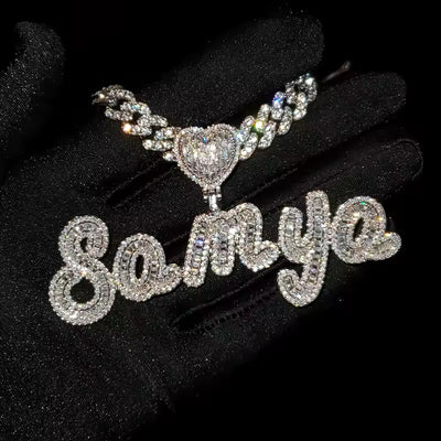 Collier Prénom Pendentif Diamant Personnalisé Écriture Cursive Coeur Bijouterie Bijoux Diamant Emirice.com