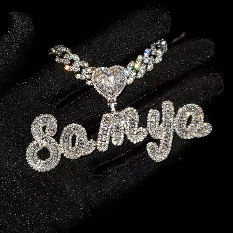 Collier Prénom Pendentif Diamant Personnalisé Écriture Cursive Coeur